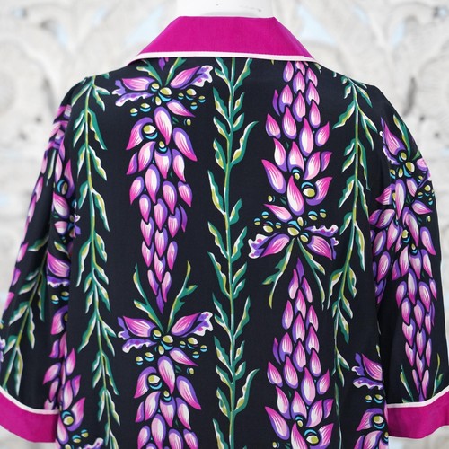 Vintage Bob Mackie Wearable Art Silk Shirt L Floral Print Kurzarm hell - Bild 11 von 12