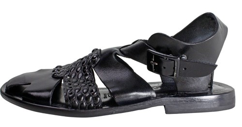 Sandalias italianas de cuero para hombre negras de cuero genuino con tiras zapatos hechos a mano Logan - Imagen 8 de 11