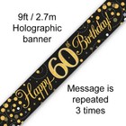 60th Birthday Party Banner Decoration Black & Gold Party Bunting Garland Age 60