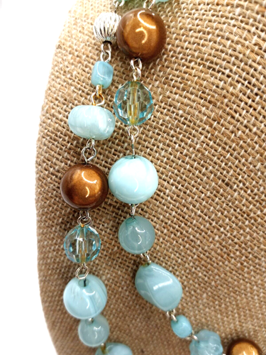 Vintage Acrylic Blue & Copper Color 34" Necklace & Vintage Screw Back Earrings - Picture 3 of 11