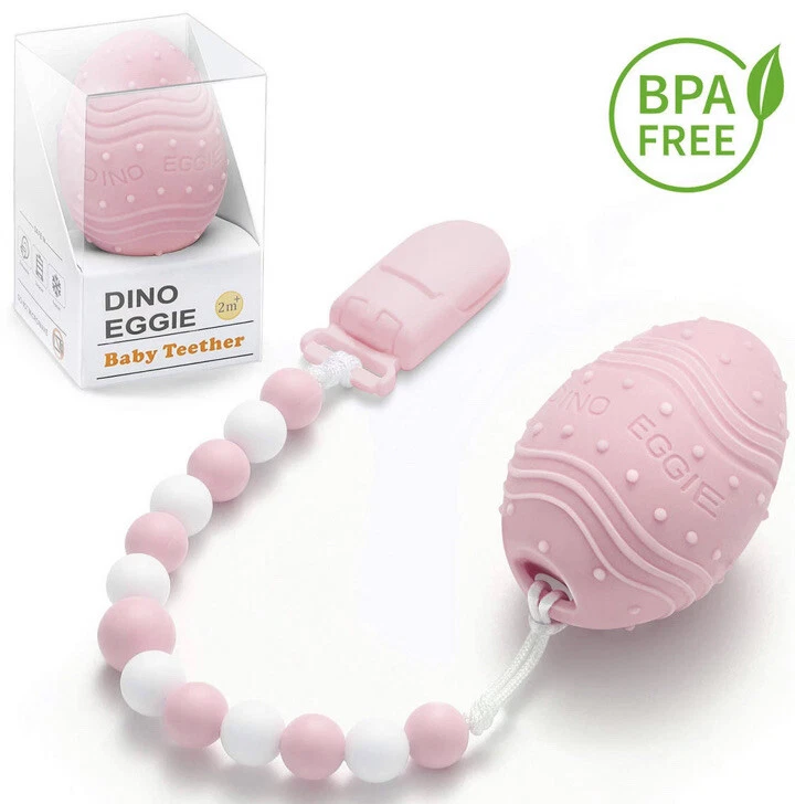 Two Dino Eggie Baby Teethers Egg Teething Toy & Rattle 2M+ Pink Teether Lot of2
Opens in a new windo