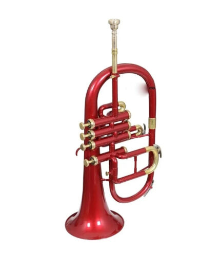 WEEKEND SALE NEW BRASS RED 4 VALVE Bb/F FLUGEL HORN FREE HARD CASE+MOUTHPIECE - Picture 3 of 5
