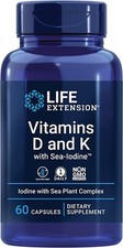 Life Extension Vitamins D and K with Sea-Iodine Dietary Supplement (60 Capsules)