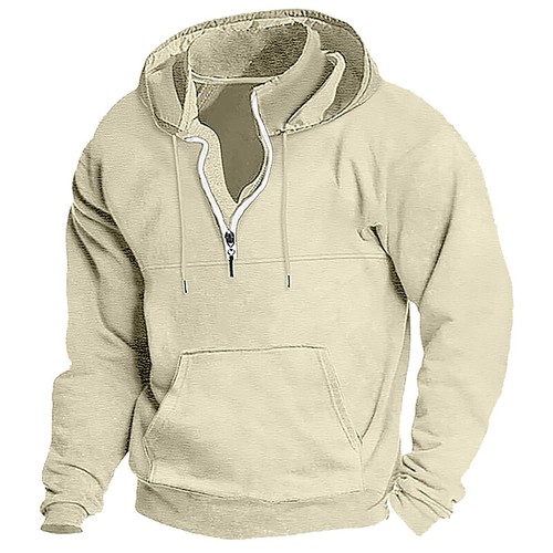 Men Retro Sweatshirt Winter Work Coat Half Zip Up Jumper Long Sleeve Hoodies - Picture 13 of 34