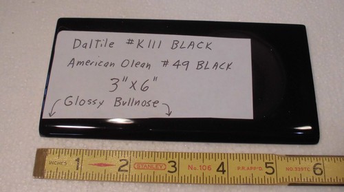 Gloss Black 3" x 6" Ceramic Tile Bullnose Trim Edge Subway by American Olean NEW - Picture 7 of 12
