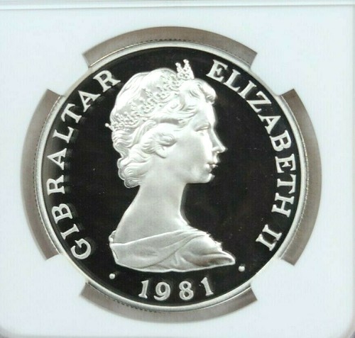1981 GIBRALTAR SILVER 1 CROWN ROYAL WEDDING NGC PF 69 ULTRA CAMEO RARE TOP POP - Picture 2 of 4