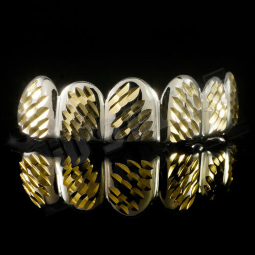Juego de dientes plateados JOKER PARRILLA enchapados en oro blanco de 14 K corte superior inferior inferior comodín - Imagen 3 de 5