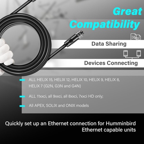 720073-4 30 Feet Ethernet Cable AS EC 30E for Humminbird,Helix, APEX, SOLIX - Afbeelding 4 van 8
