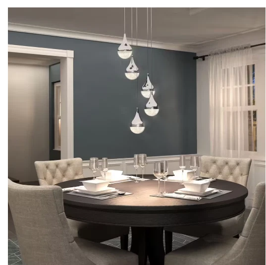 Artika Glitzer 30Watt 5 Light Chrome Modern Integrated LED Pendant Light Fixture - Image 3 of 4