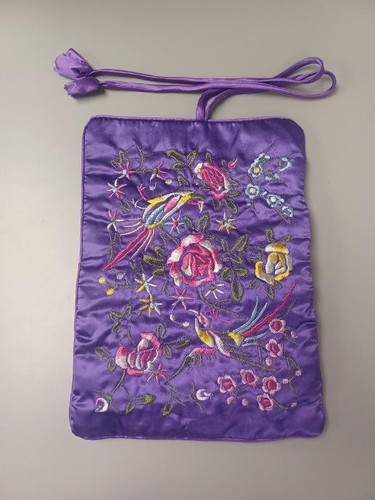 Asian Brocade Purple Travel Jewelry Roll Wrap Organizer Pouch Pre Owned
