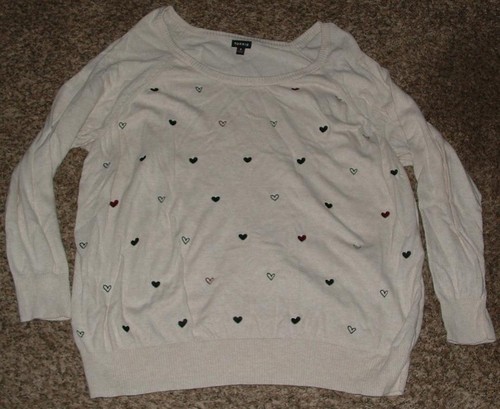 Leichter Popover-Pullover TORRID beige Übergröße 4X bestickte Herzen dehnbar - Bild 3 von 6