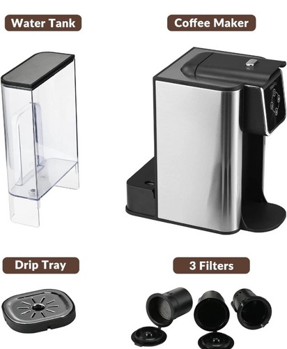 Mecity Caffettiera 3 in 1 Monoporzione 50 fl.Oz, Argento/Nero - Foto 7 di 8