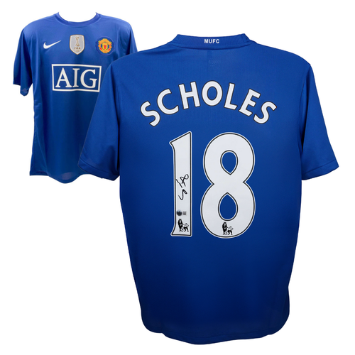 Paul Scholes Signed Manchester Utd Soccer Jersey #18 with Beckett Witness - Picture 1 of 3