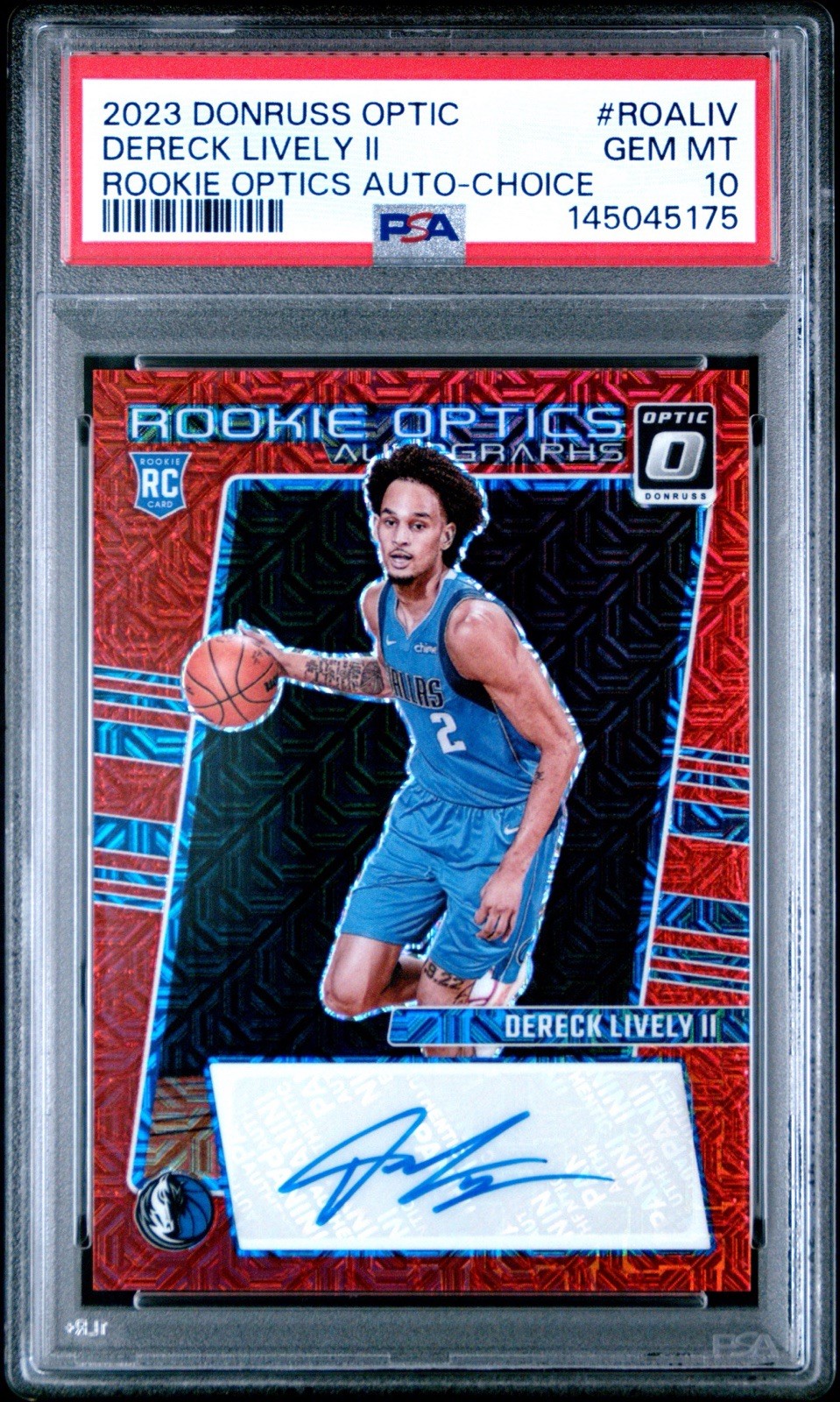 2023 Donruss Optic Dereck Lively II RC Rookie Optics Auto Choice PSA 10 Dallas