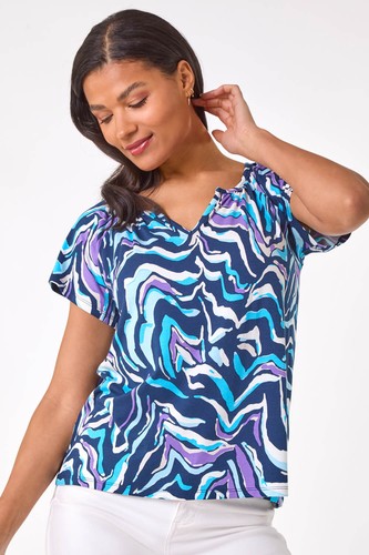 Roman Originals Abstract Hanky Hem Stretch Top Women UK - Ladies Spring Summer - Picture 8 of 44