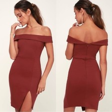 Lulus Way Of Love Wine Red Off-the-Shoulder Stretch Knit Bodycon Dress Sz Large