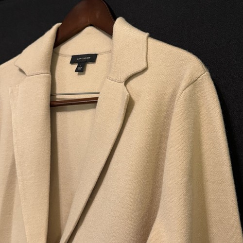 Ann Taylor Sweater Blazer Women’s Size L Tan Button Front Business Casual Preppy - Picture 4 of 14