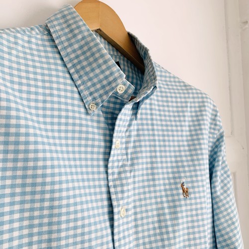Ralph Lauren Gingham Check Oxford Shirt Mens XL Sky Blue White Heavy Cotton Pony - Picture 5 of 11