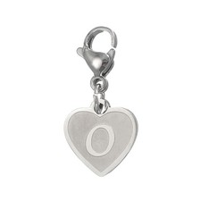 Initial Letter KeyChain, Letter A-Z Heart Charm Keyring, Silver O 