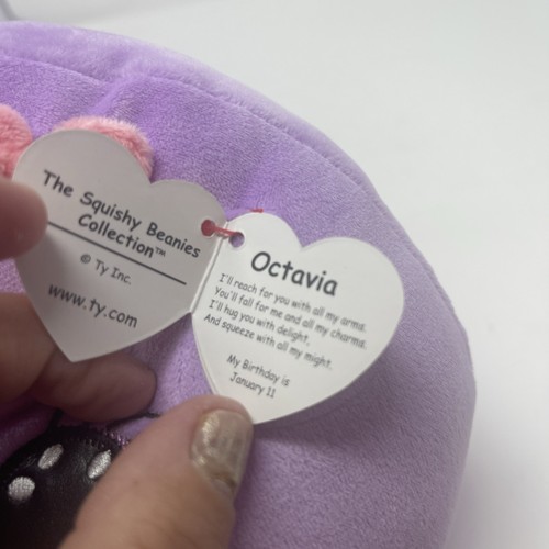 Peluche 10" Ty Squishy Beanie OCTAVIA The Octopus viola rosa peluche nuovo con etichette - Foto 7 di 7