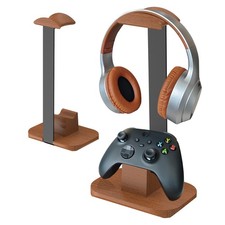 Walnut Headphone Controller Stand Desk Gaming Wooden Headset Holder Hook