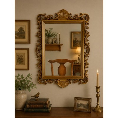 Homco Wall Mirror 20'' VTG Hollywood Regency Ornate Scroll Shell Gold 2151 1988