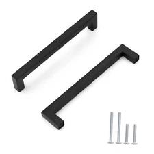  Pack Square Kitchen Cabinet Pulls,Hole Hole Center: 160mm(6.3inch) 5 Black
