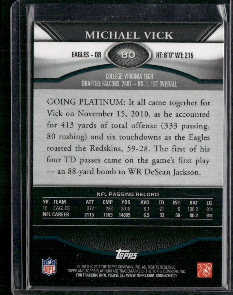 2011 Topps Platinum #80 Michael Vick Gold - Image 2 of 2