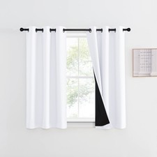 White 100 Blackout Curtain 45 inches Long, 2 Thick Layers Completely Blackou...