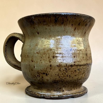 VTG Handmade Studio Pottery Mug Earthy Glaze Incised 8-Spoke Sunburst Maker Mark