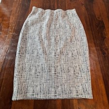 Express Womens Black White Textured Tweed Knit Elastic Waist Pencil Skirt Size M