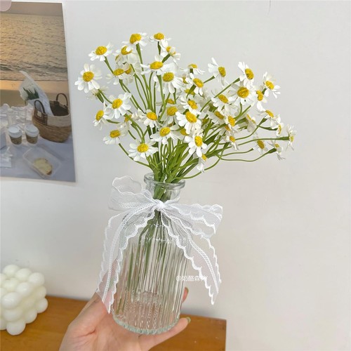 Petites fleurs marguerites blanches artificielles, 2 bouquets/12 pièces 10 pouces faux - Photo 7/7
