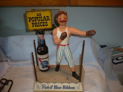 Pabst Blue Ribbon Display Metal Boxing Ring w/ Boxer & Beer Bottle
