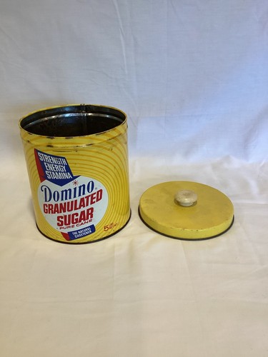 Vintage Domino Granulated Sugar Tin Canister 5lb with Lid Yellow Advertising Can - Bild 4 von 5