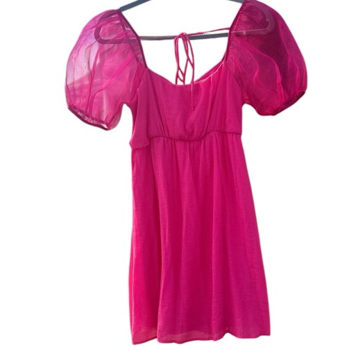 Hot Pink Puffärmel Cottagecore Kleid - Boho Chic Fairycore - Größe S - Bild 2 von 9