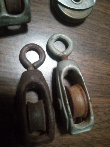 Vintage Mini Pulley Lot Of 4 Decent Usable Condition 1 Double And 3 Single Rare - Picture 10 of 13