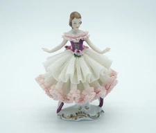 Authentic German Porcelain Karl Klette Ballerina Figurine w White Dresden Lace