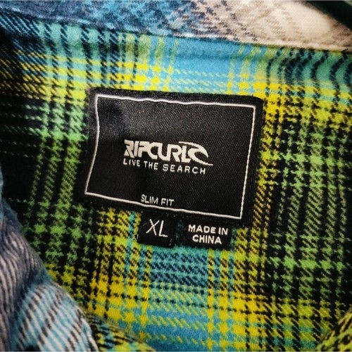 M441) Rip Curl Plaid Long Sleeve Button Down Slim Fit Flannel Shirt Size XL - Picture 8 of 10