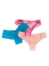 3 Victoria's Secret NWT PINK XS Panties Cheeky Red Teal White Strappy Mini Logo