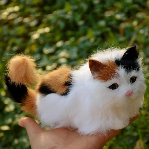 Realistic Furry Baby Calico Cat Figurine Simulation Kitten Home Office Car... - Picture 6 of 9