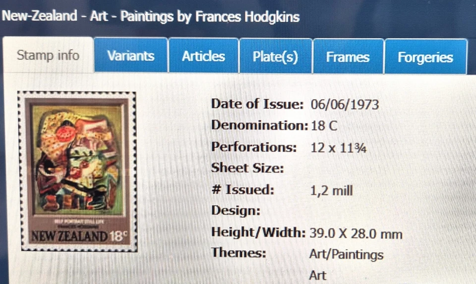 NEW ZEALAND 1973 - Art Paintings by Frances Hodgkins - Mint Stamp Set - M/XF/NH - Image 3 of 4