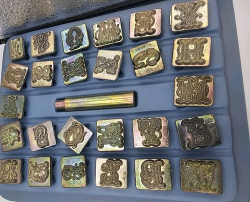 Vintage Brass Gothic Monogram Embossing Dies Lot 24 Ornate Letter Stamps