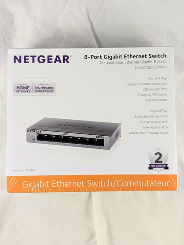 NETGEAR 8-Port Gigabit Ethernet Unmanaged Switch Sz 9" L x 7.5" H x 2" W, Black - Picture 1 of 8