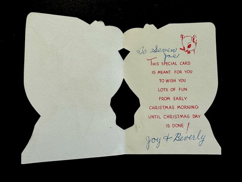 1 VTG Xmas Greeting Card Cute Cowboy In Chaps Proudly Riding His Reindeer 🦌 - Picture 2 of 3