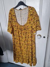 JD Williams Yellow Multicoloured Stretch Jersey Scoop Neck Dress Size 20 - NEW