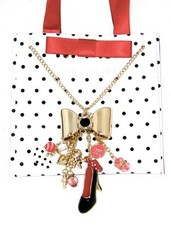 Disney Park Authentic Necklace Dots  Dashes Minnie Mouse Bow High Heel Dangle