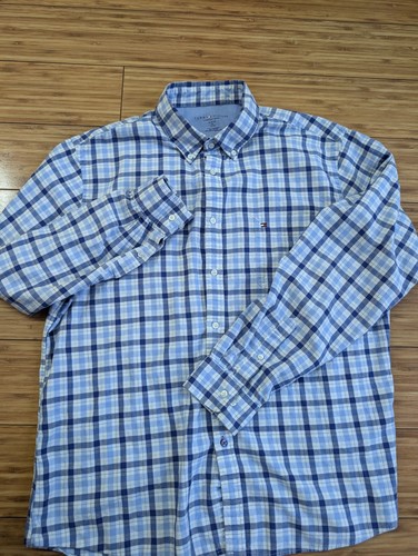 Camisa Tommy Hilfiger Hombre XL Adulto Azul A Cuadros Botones Preppy Calce Ajustado - Imagen 2 de 12