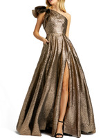 Mac Duggal One-Shoulder Metallic Ball Gown MSRP $598 1