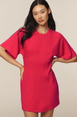 Anthropologie NWT Daily Practice Short Sleeve Coquette Mini Pink Dress Size S