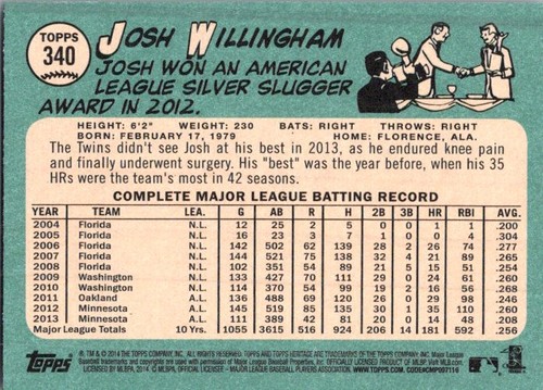2014 Topps Heritage #340 Josh Willingham - Picture 2 of 2